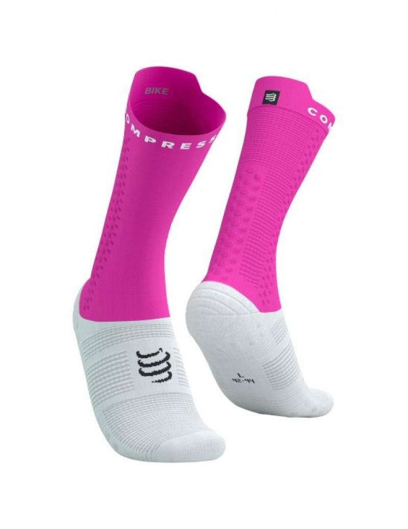 Férfi Compressport Pro Versenyautó Socks v4.0 Bike Cycling Socks Fehér Rózsaszín | ONMGDAF-32