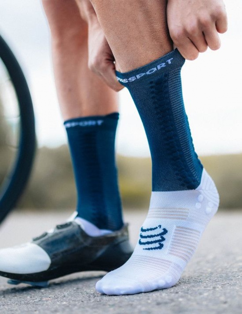 Férfi Compressport Pro Versenyautó Socks v4.0 Bike Cycling Socks Fehér | OJAKIVW-86