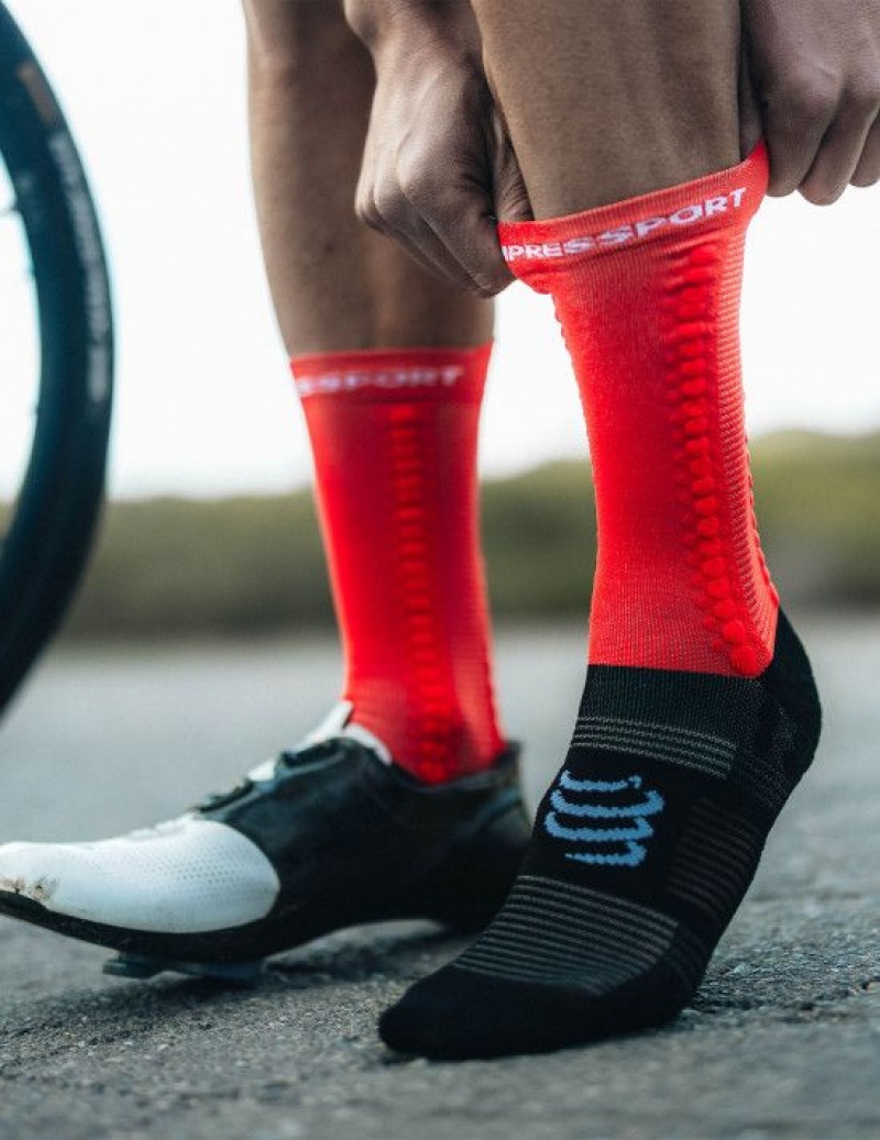 Férfi Compressport Pro Versenyautó Socks v4.0 Bike Cycling Socks Piros Fekete | MQVHWCJ-79