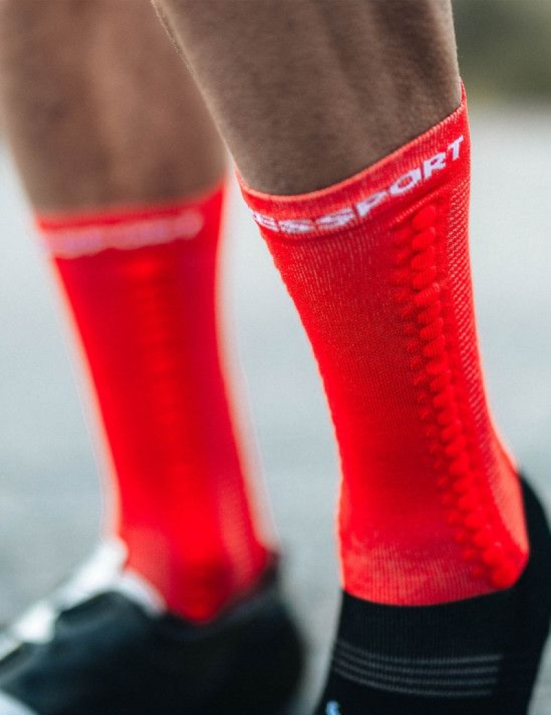 Férfi Compressport Pro Versenyautó Socks v4.0 Bike Cycling Socks Piros Fekete | MQVHWCJ-79