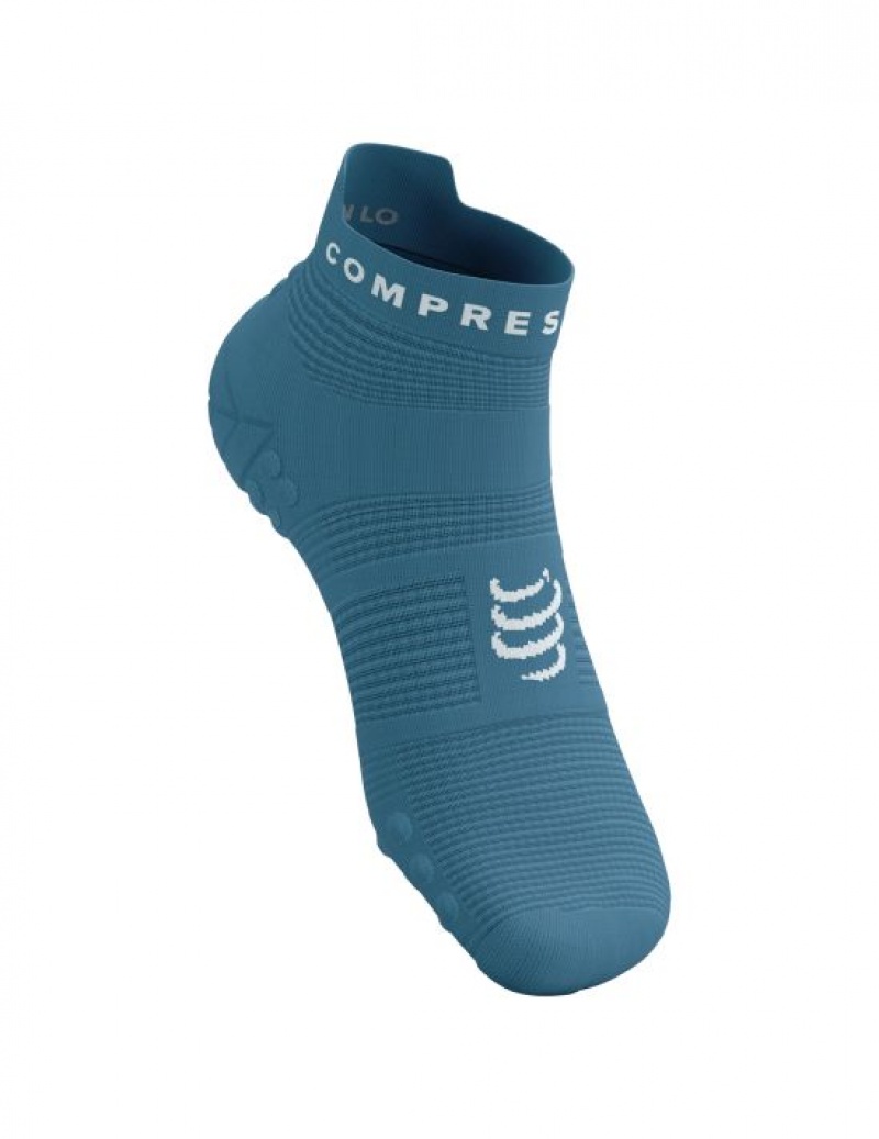 Férfi Compressport Pro Versenyautó Socks v4.0 Run Low Futózokni Kék Fehér | JITBFWV-04