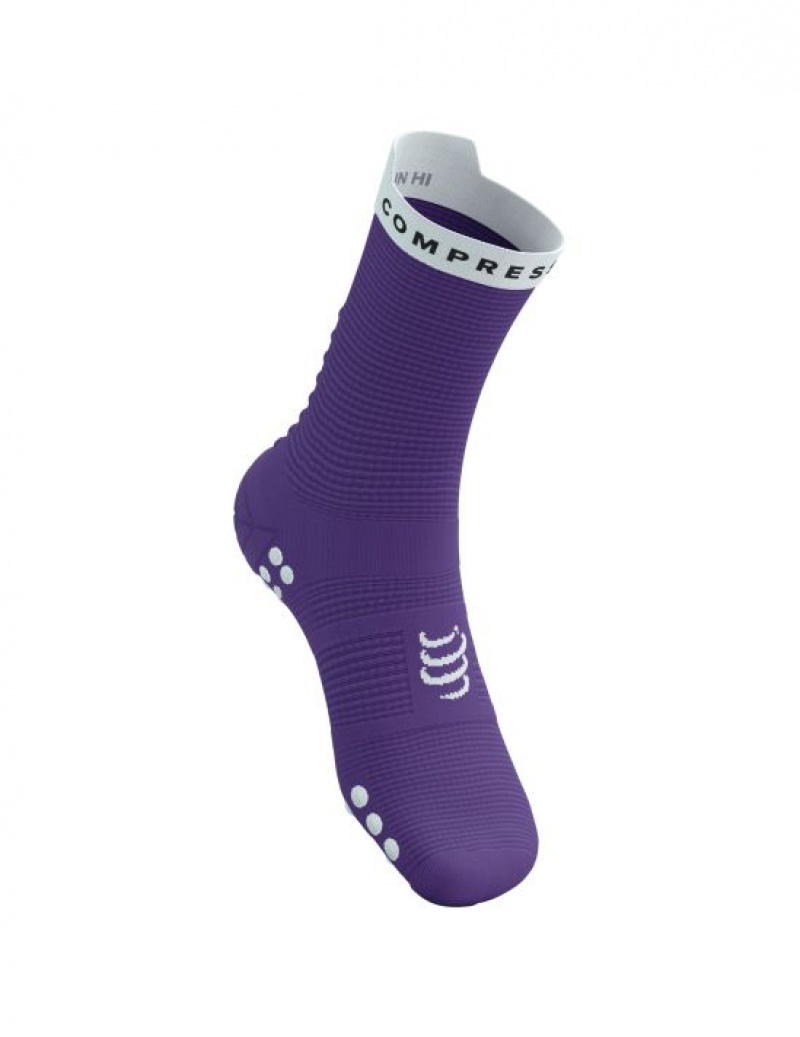 Férfi Compressport Pro Versenyautó Socks v4.0 Run High Futózokni Lila Fehér | JBKOXCA-02