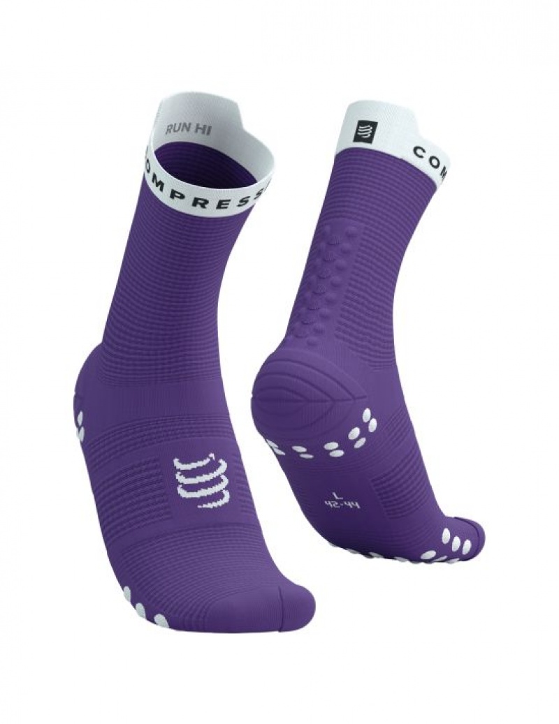 Férfi Compressport Pro Versenyautó Socks v4.0 Run High Futózokni Lila Fehér | JBKOXCA-02