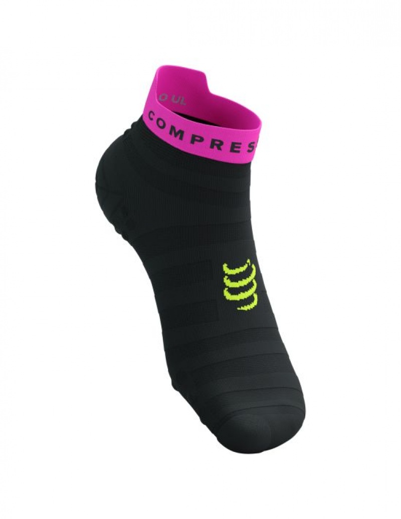 Férfi Compressport Pro Versenyautó Socks v4.0 Ultralight Run Low Futózokni Fekete Sárga Rózsaszín | HDGLTBE-05