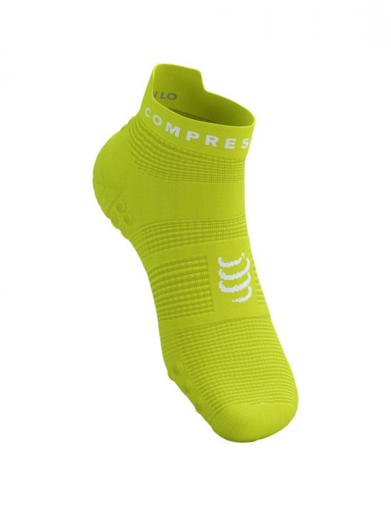 Férfi Compressport Pro Versenyautó Socks v4.0 Run Low Futózokni Zöld Fehér | ZVJWMHS-57