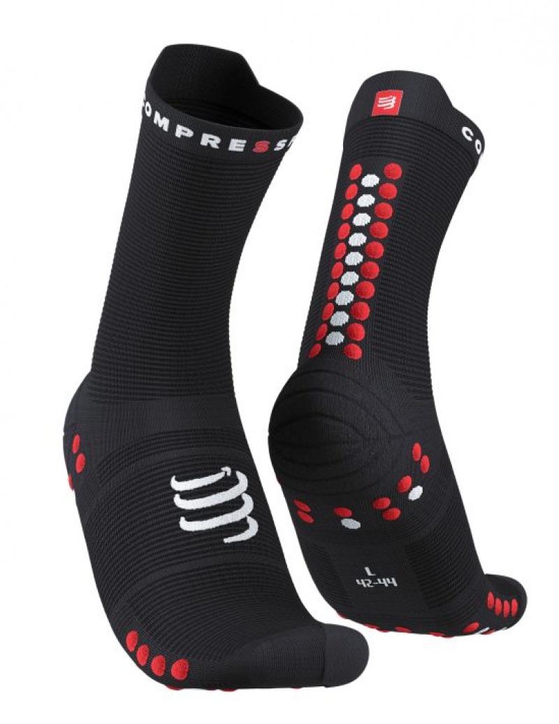 Férfi Compressport Pro Versenyautó Socks v4.0 Run High Futózokni Fekete Piros | BZFTEXA-92