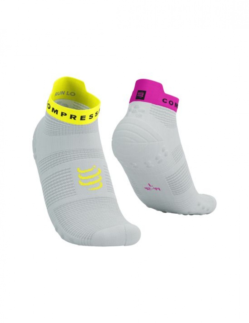 Férfi Compressport Pro Versenyautó Socks v4.0 Run Low Futózokni Fehér Sárga Rózsaszín | BXCOQHV-98