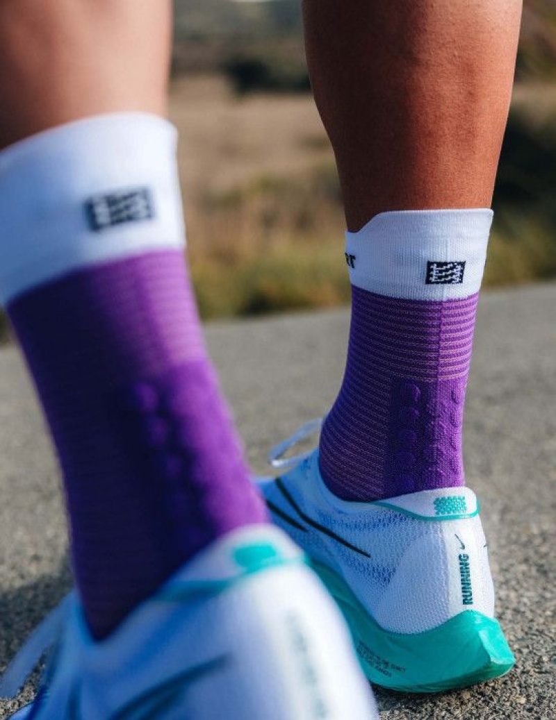 Férfi Compressport Pro Versenyautó Socks v4.0 Run High Futózokni Lila Fehér | XIWZLQD-14