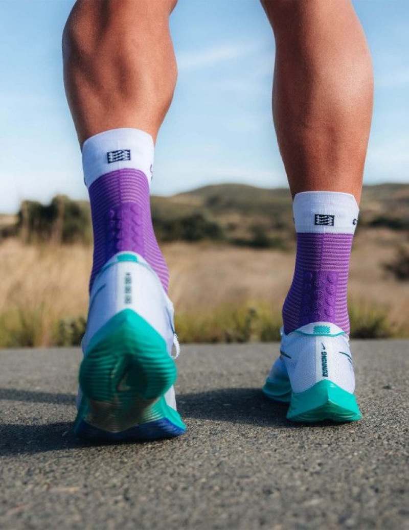 Férfi Compressport Pro Versenyautó Socks v4.0 Run High Futózokni Lila Fehér | XIWZLQD-14