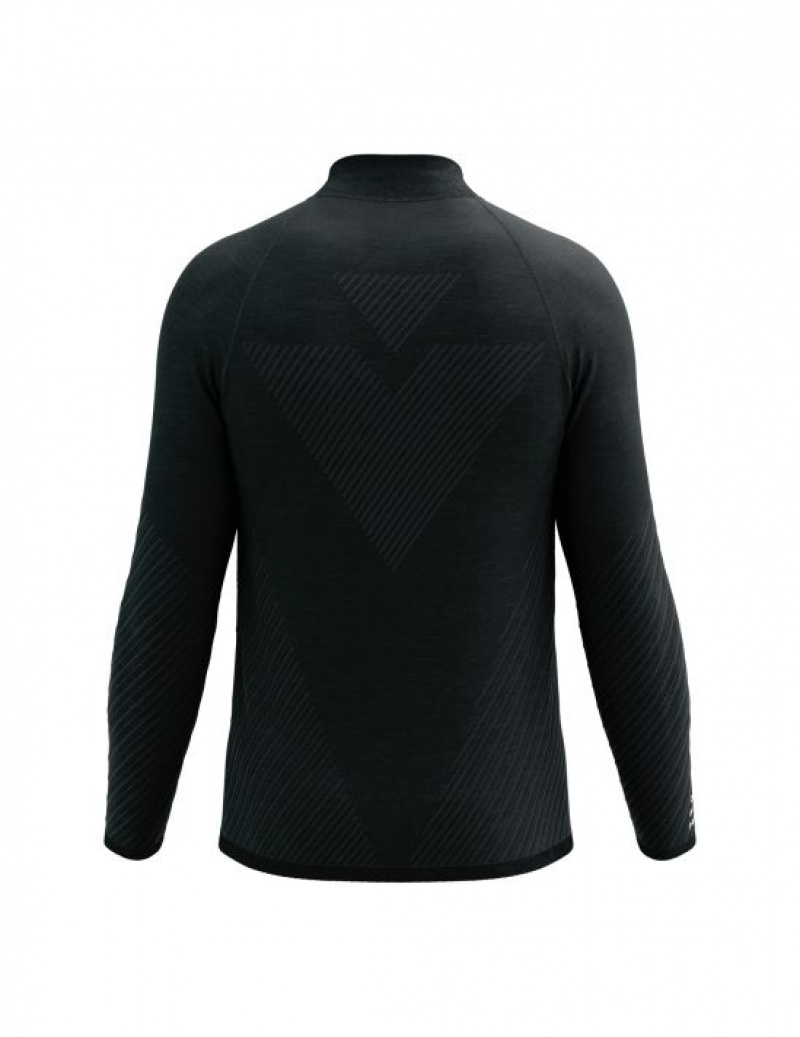 Férfi Compressport Seamless Zip Sweatshirt Kapucnis Pulóver Fekete | UZILAJQ-60