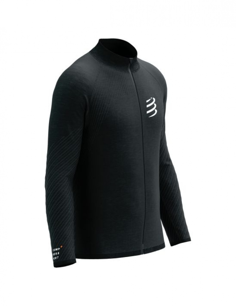 Férfi Compressport Seamless Zip Sweatshirt Kapucnis Pulóver Fekete | UZILAJQ-60