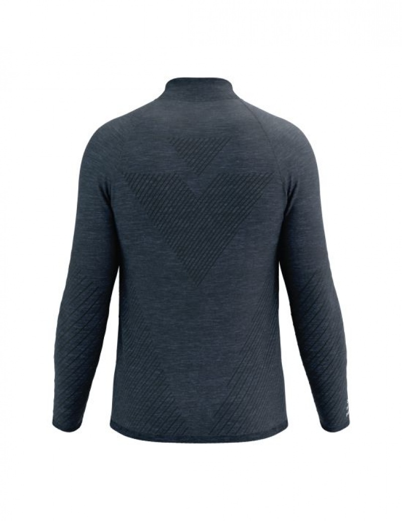 Férfi Compressport Seamless Zip Sweatshirt Futókabát Sötétkék | MIBYTCO-67