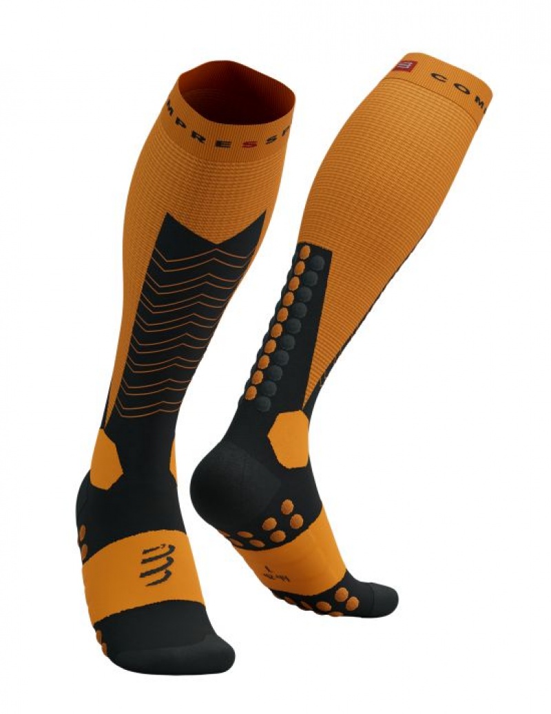 Férfi Compressport Ski Mountaineering Full Socks High Socks Fekete | TIKJWFR-78