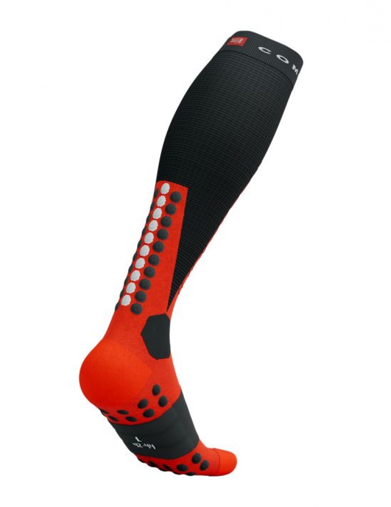 Férfi Compressport Ski Mountaineering Full Socks High Socks Fekete Piros | GOECZVT-18