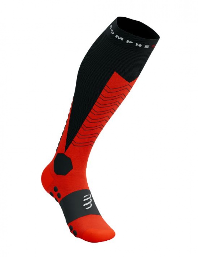 Férfi Compressport Ski Mountaineering Full Socks High Socks Fekete Piros | GOECZVT-18