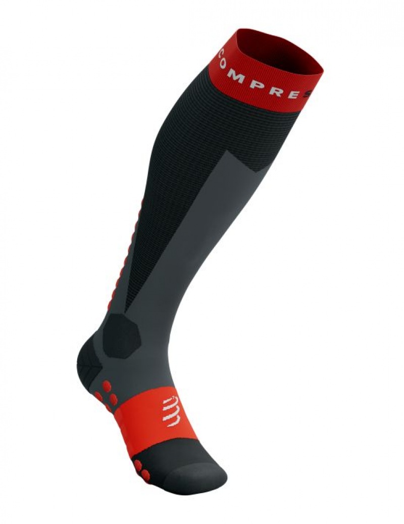 Férfi Compressport Ski Touring Full Socks High Socks Fekete Piros | OZQMTCR-27