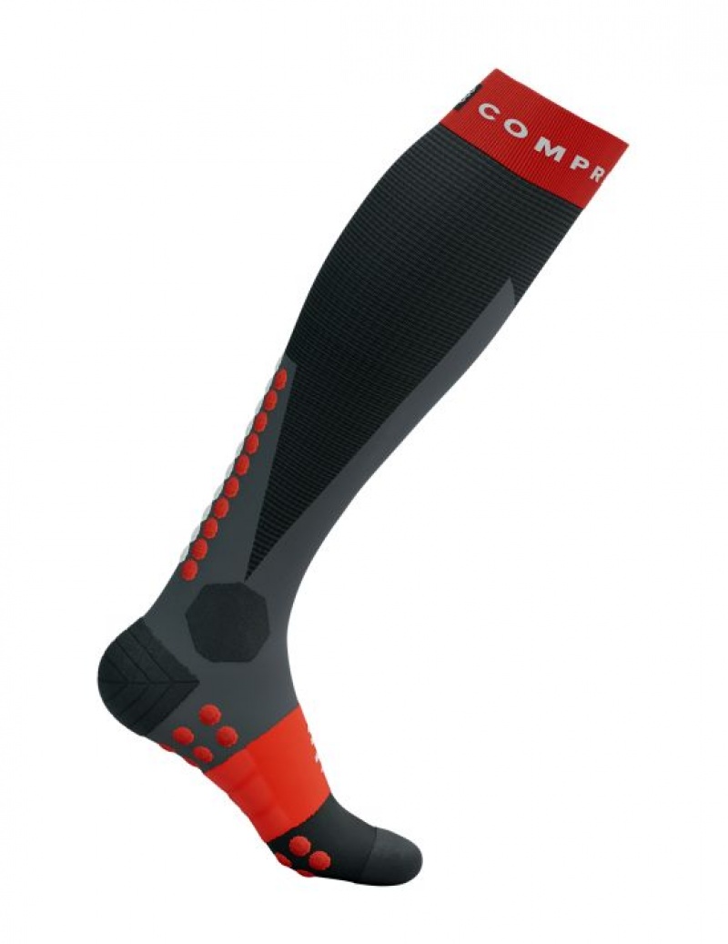 Férfi Compressport Ski Touring Full Socks High Socks Fekete Piros | OZQMTCR-27