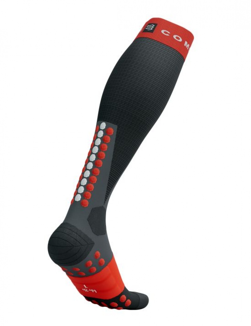 Férfi Compressport Ski Touring Full Socks High Socks Fekete Piros | OZQMTCR-27