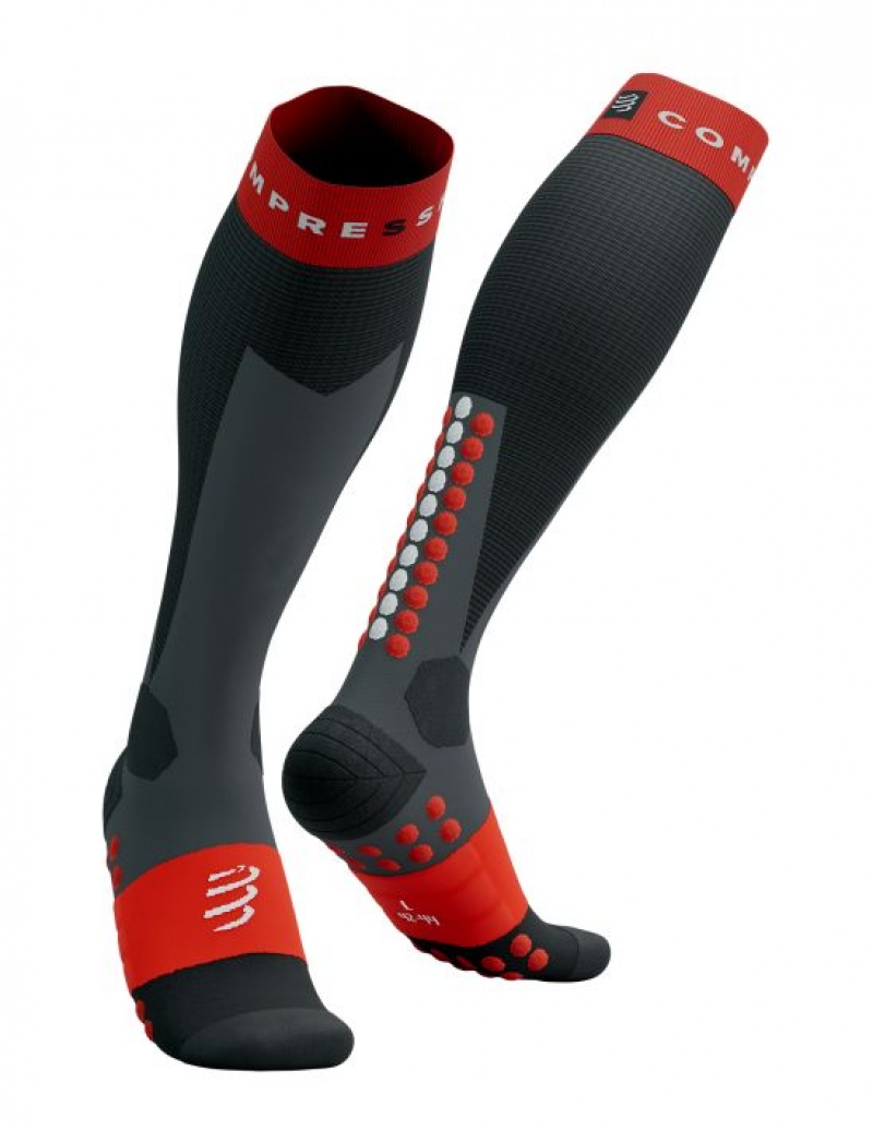 Férfi Compressport Ski Touring Full Socks High Socks Fekete Piros | OZQMTCR-27