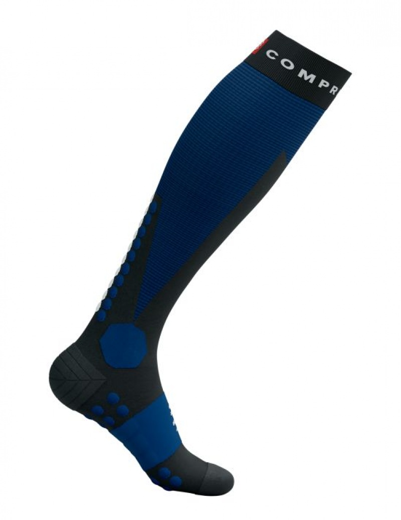 Férfi Compressport Ski Touring Full Socks High Socks Fekete Kék | JWVDXUM-21