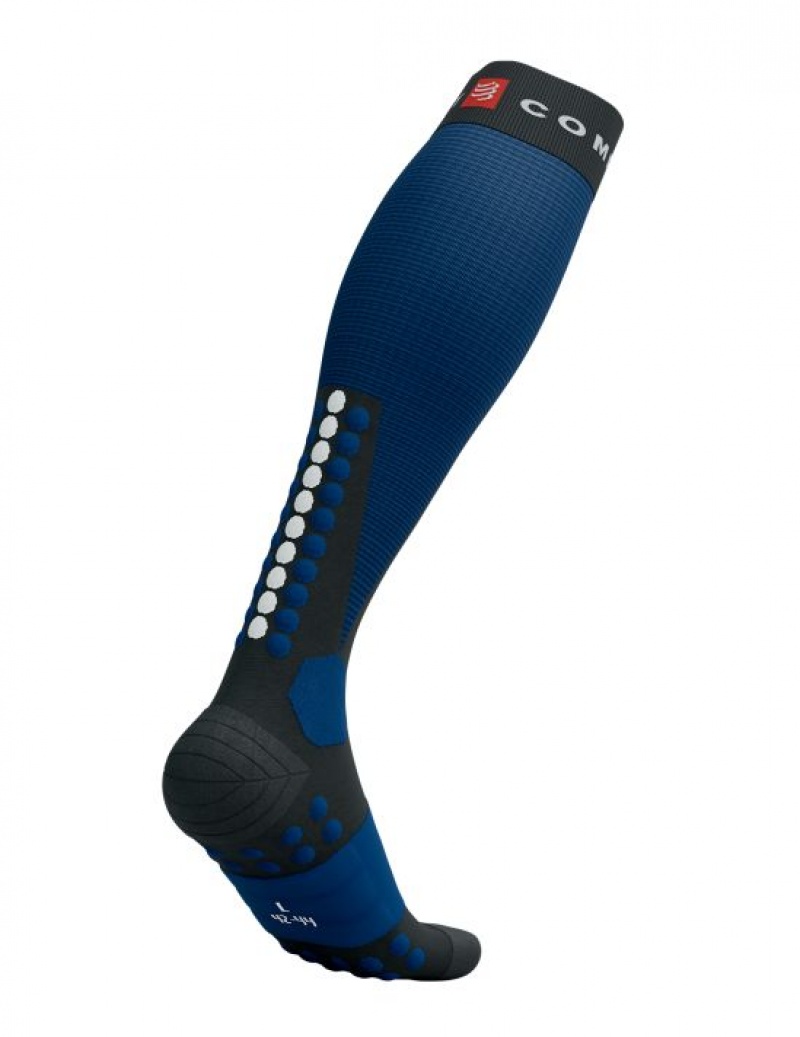 Férfi Compressport Ski Touring Full Socks High Socks Fekete Kék | JWVDXUM-21