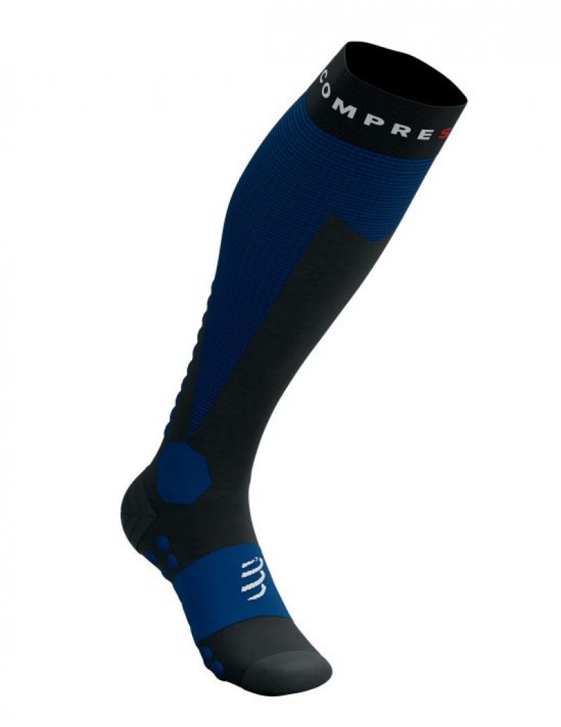 Férfi Compressport Ski Touring Full Socks High Socks Fekete Kék | JWVDXUM-21