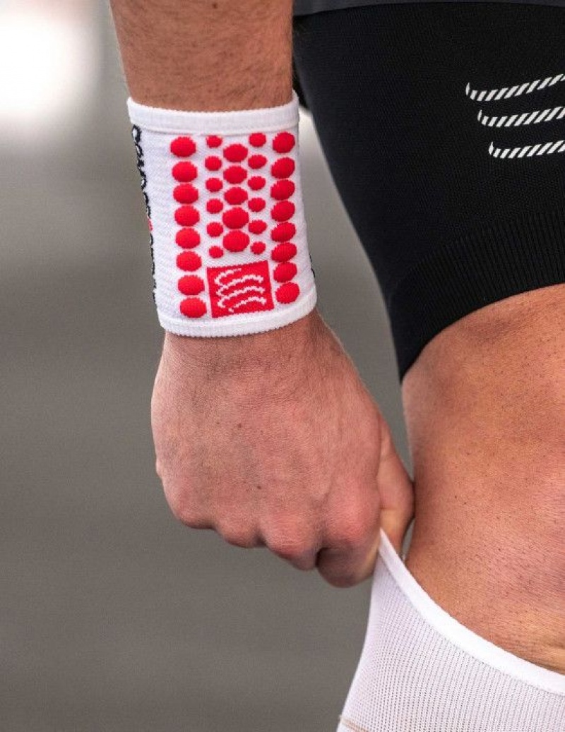 Férfi Compressport Sweatbands 3D.Dots Wrist Sweatbands Fehér Piros | NGITHMB-46