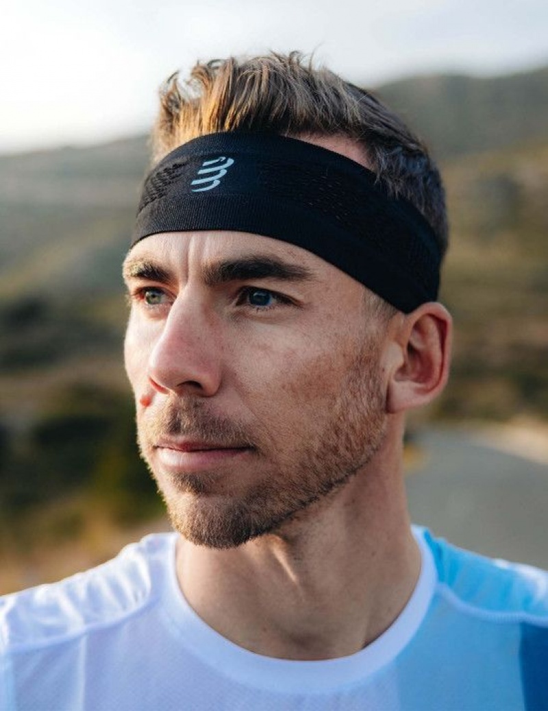 Férfi Compressport Thin Headband On/Off Fejpánt Fekete | IMXSWTH-61