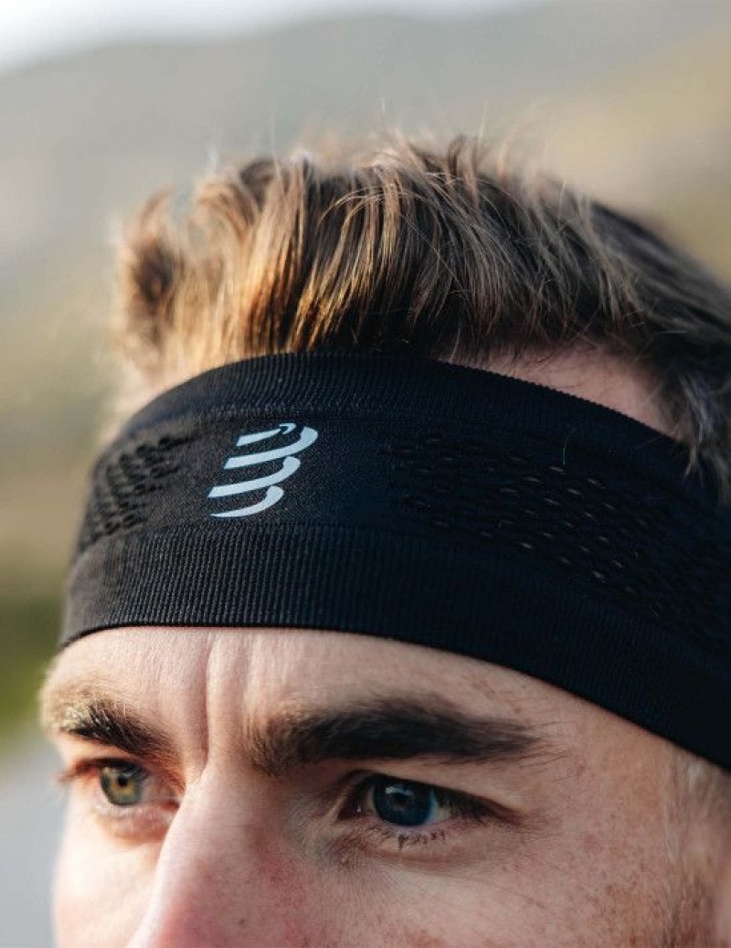 Férfi Compressport Thin Headband On/Off Fejpánt Fekete | IMXSWTH-61