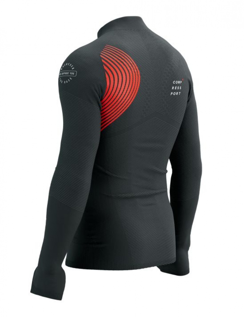 Férfi Compressport Téli Trail Postural LS Top M Póló Fekete Piros | LMWIHBT-69