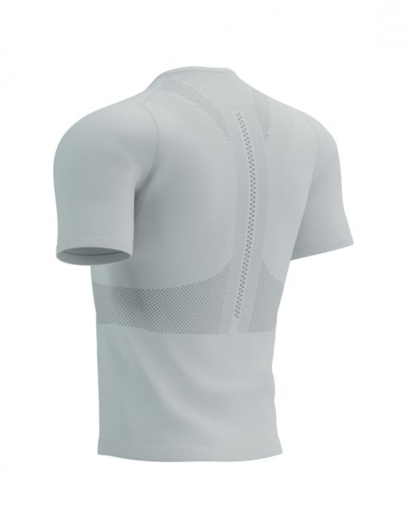 Férfi Compressport Trail Half-Zip Fitted SS Top Póló Fehér | YTFQAGH-92