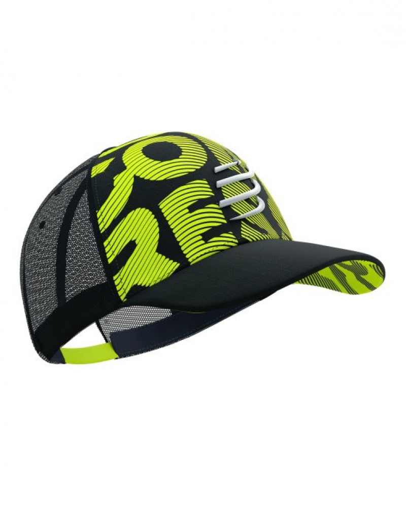 Férfi Compressport Trucker Cap Flash Sapkák Fekete Sárga | QTSPNYR-08