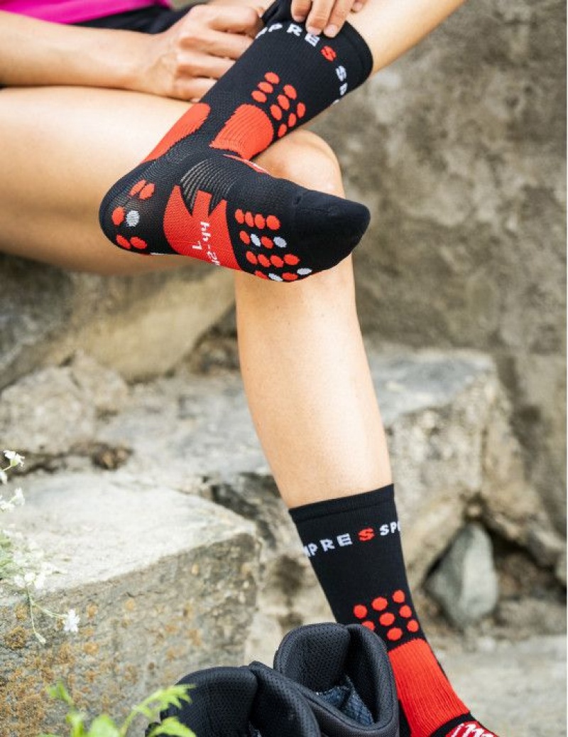 Férfi Compressport Túrázáshoz Socks Hiking Socks Fekete Piros Fehér | SPCGYAF-20