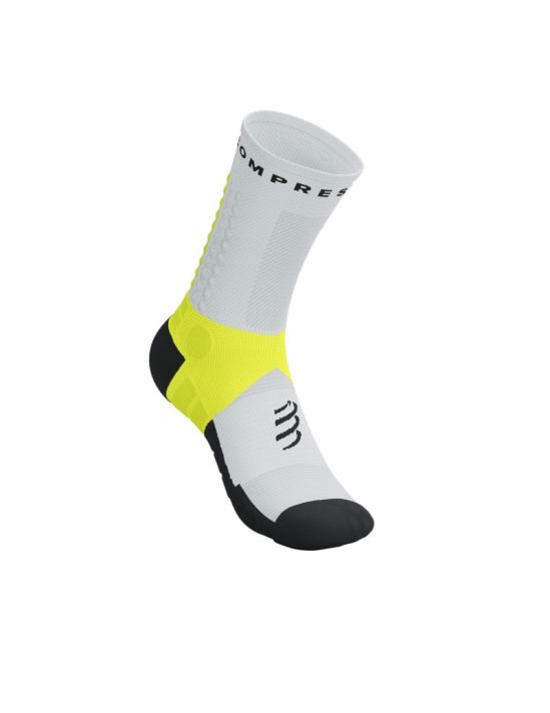 Férfi Compressport Ultra Trail Socks V2.0 Futózokni Fehér Sárga | UJBZDEA-76