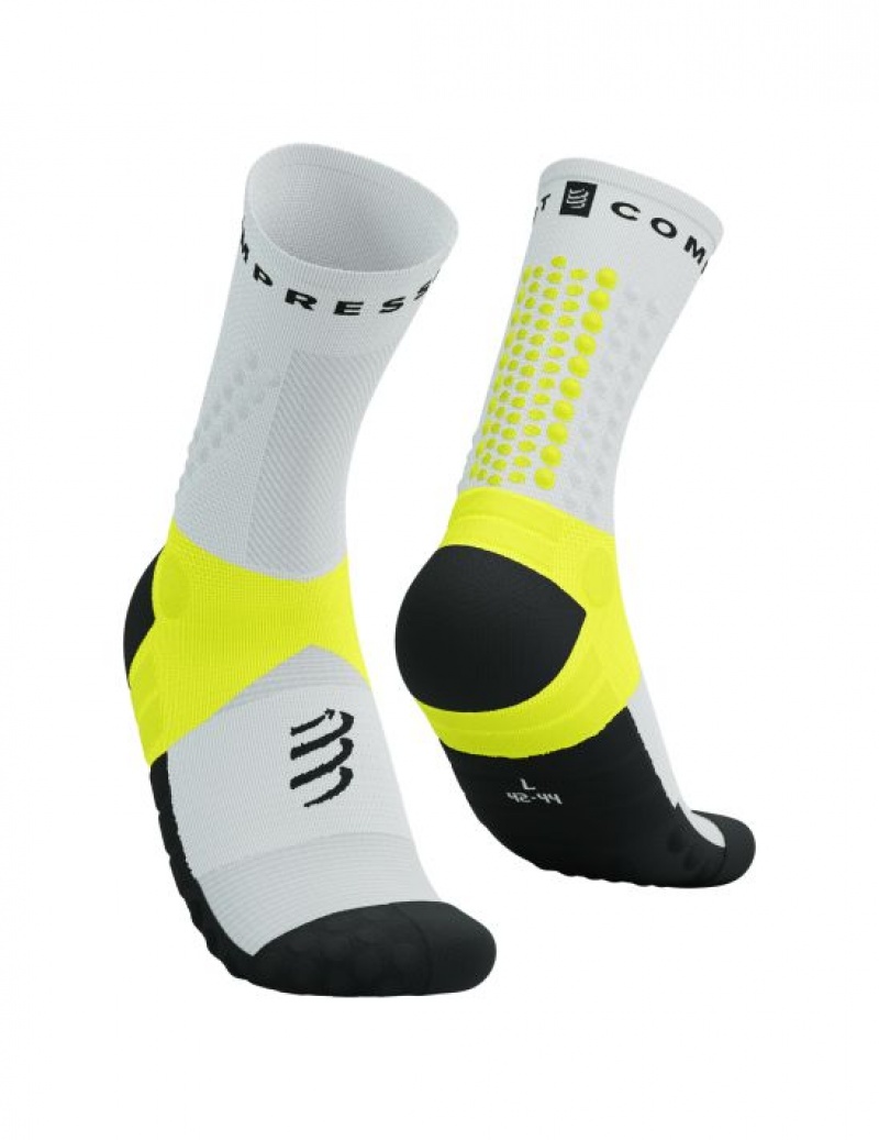 Férfi Compressport Ultra Trail Socks V2.0 Futózokni Fehér Sárga | UJBZDEA-76