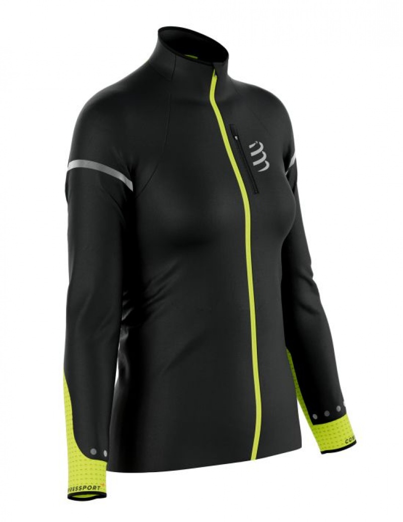 Női Compressport Hurricane Windproof Jacket Flash W Kabát Fekete Sárga | UYDAMRE-50