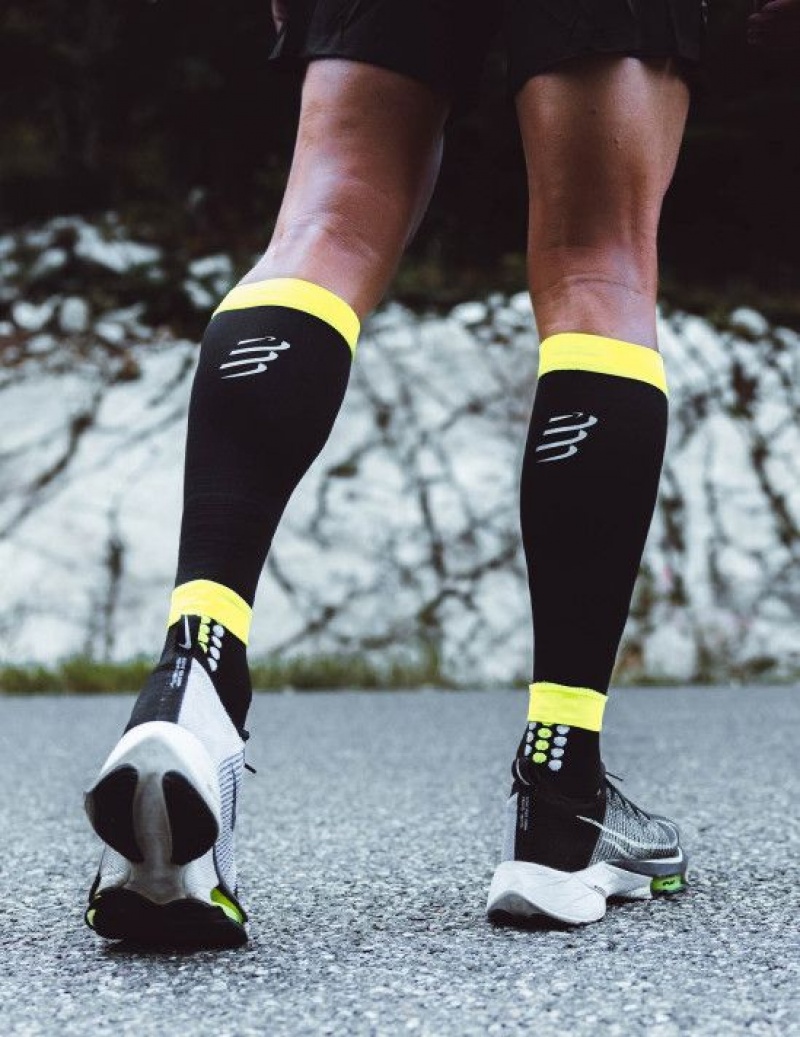 Női Compressport R2 3.0 Flash Compression Sleeves Fekete Sárga | XGNPKSV-03