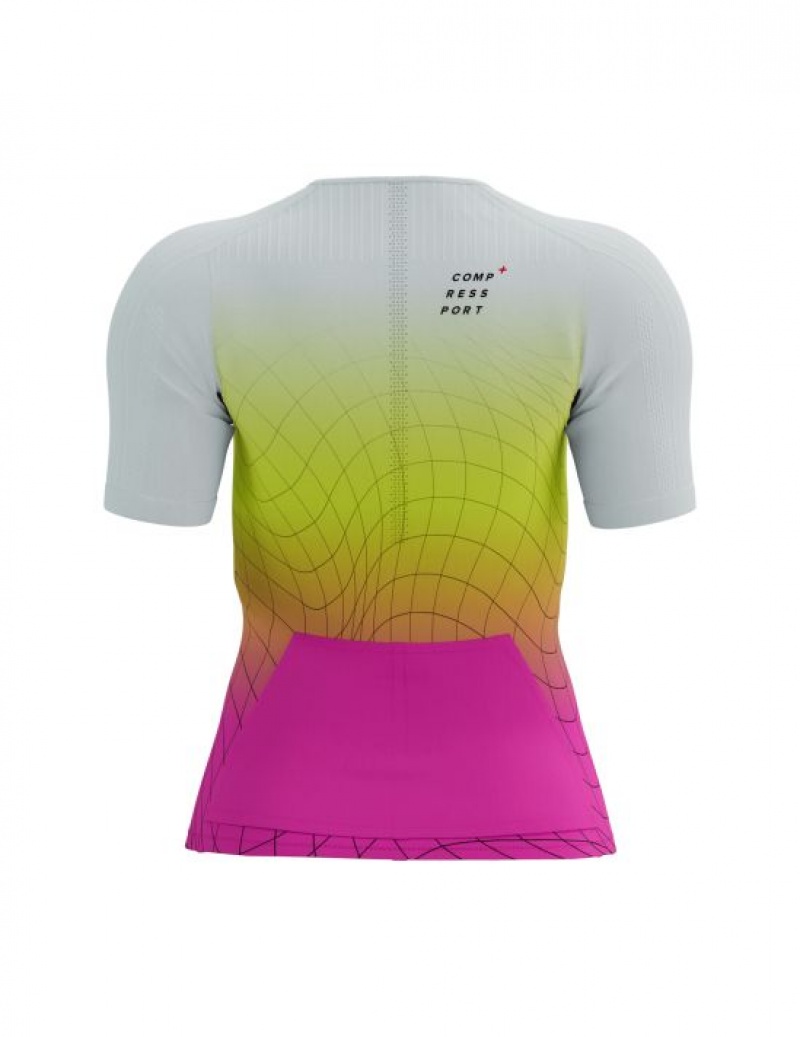 Női Compressport Tri Postural Aero SS Top W Póló Sárga Rózsaszín | SNFIEXJ-62