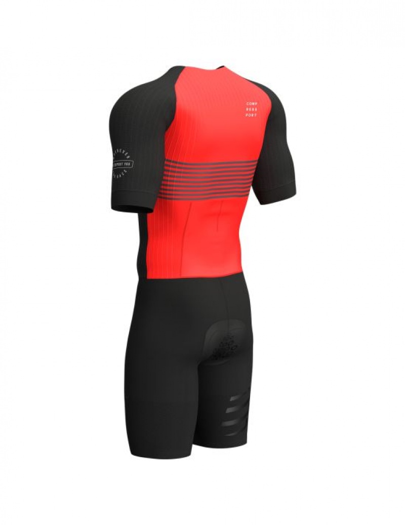 Unisex Compressport Aero SS Trisuit M Póló Fekete Piros | ZVBDMRH-31