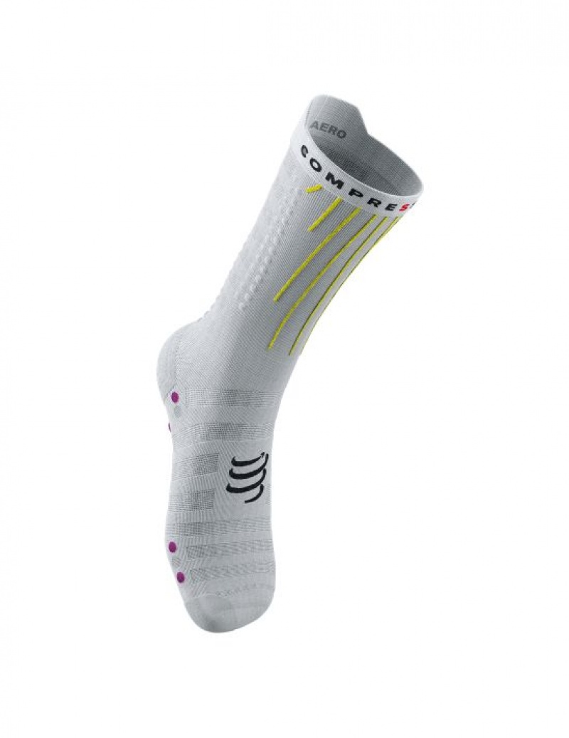 Unisex Compressport Aero Socks Zokni Fehér Sárga Rózsaszín | BOIHNTA-68