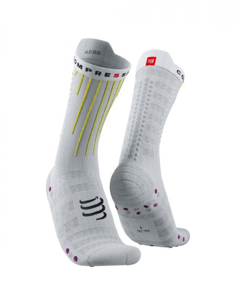 Unisex Compressport Aero Socks Zokni Fehér Sárga Rózsaszín | BOIHNTA-68