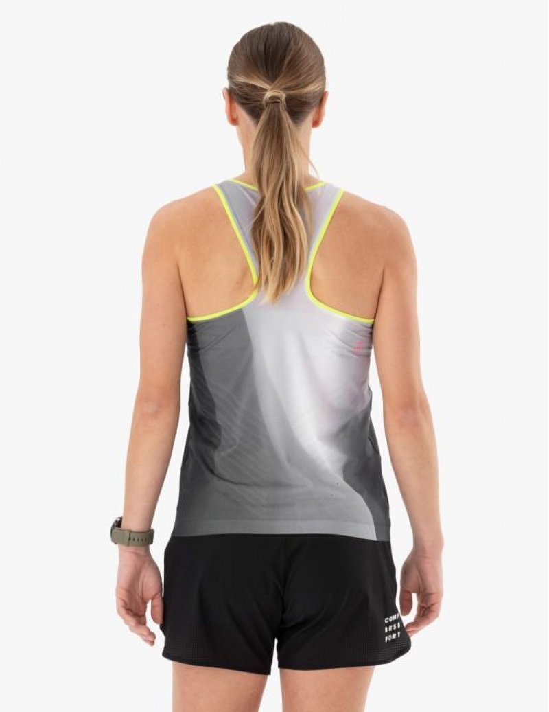 Unisex Compressport Performance Singlet W Póló Fekete Fehér | HWKGRXE-56