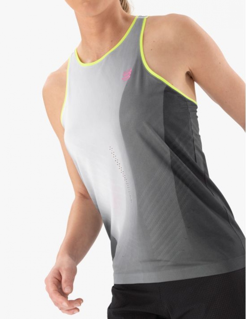 Unisex Compressport Performance Singlet W Póló Fekete Fehér | HWKGRXE-56