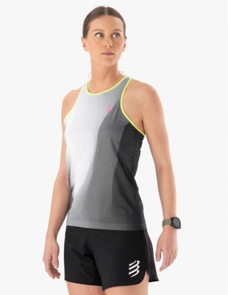 Unisex Compressport Performance Singlet W Póló Fekete Fehér | HWKGRXE-56