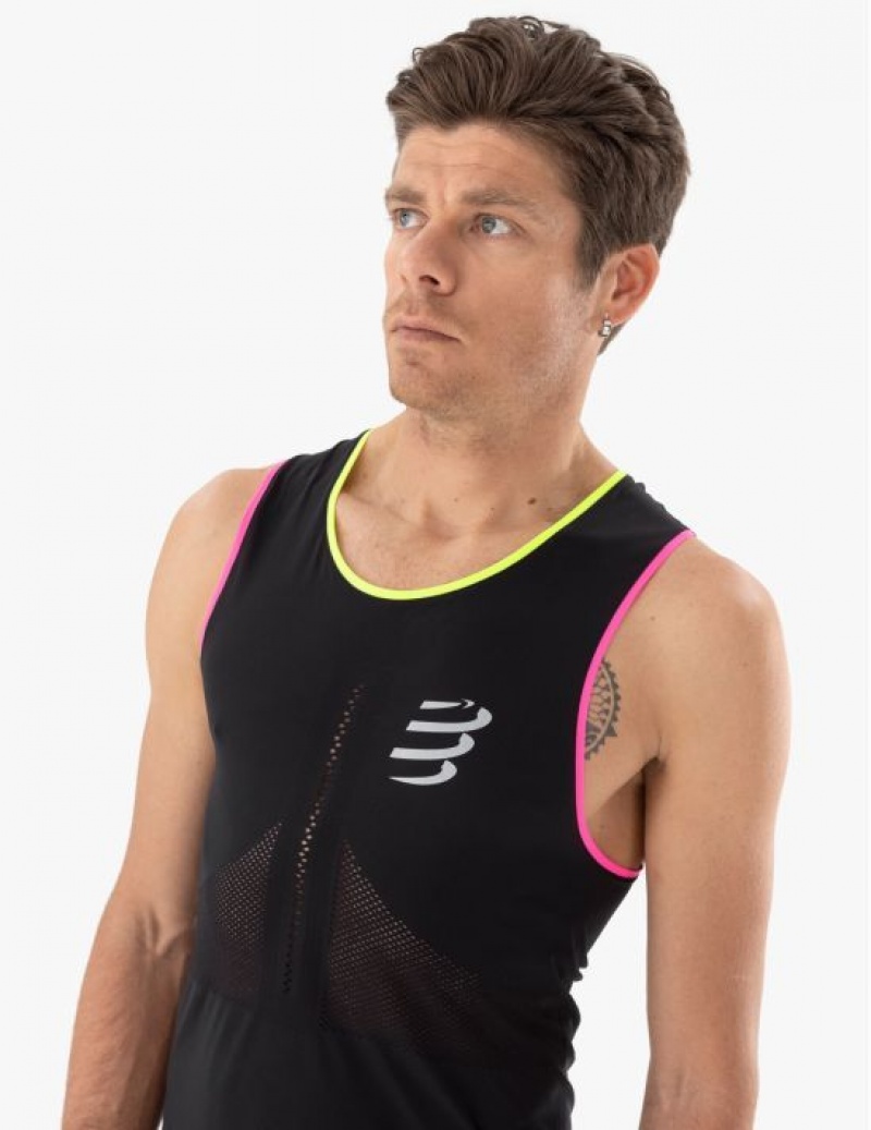 Unisex Compressport Pro Versenyautó Singlet M Póló Fekete Sárga Rózsaszín | FJLBPTQ-93