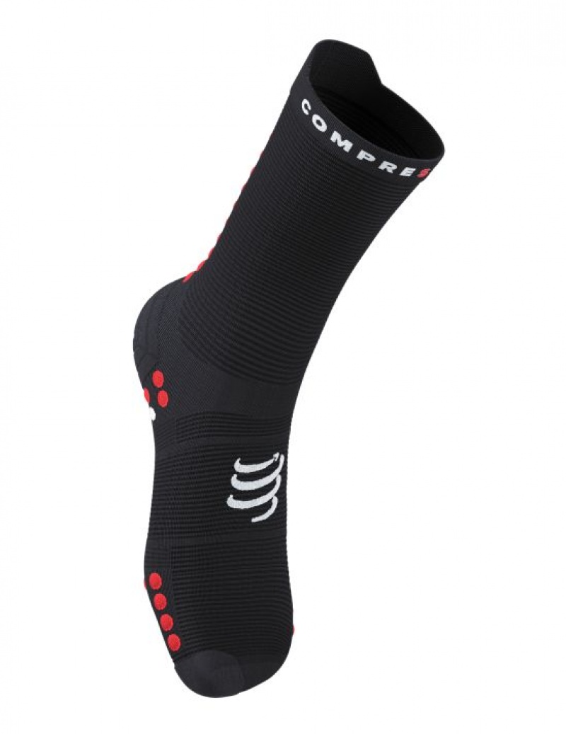 Unisex Compressport Pro Versenyautó Socks v4.0 Run High Zokni Fekete Piros | UMSAJBG-97