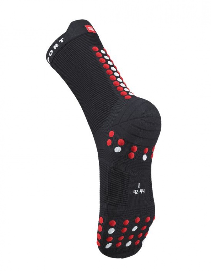 Unisex Compressport Pro Versenyautó Socks v4.0 Run High Zokni Fekete Piros | UMSAJBG-97