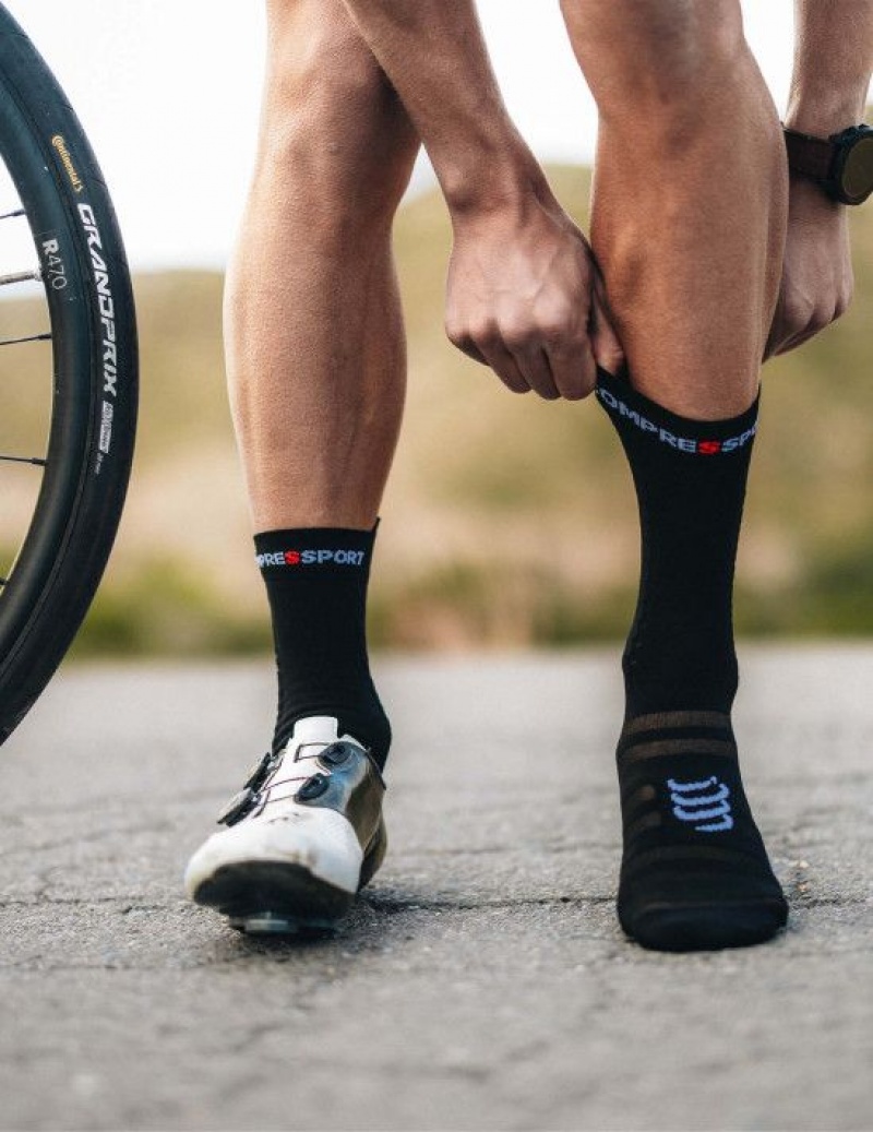 Unisex Compressport Pro Versenyautó Socks v4.0 Ultralight Bike Zokni Fekete Fehér | SZGQJTX-17