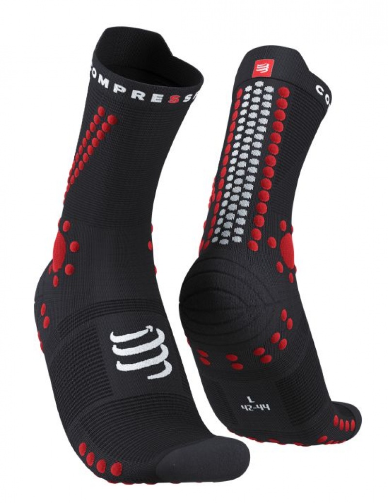 Unisex Compressport Pro Versenyautó Socks v4.0 Trail Zokni Fekete Piros | OJTBXFY-73