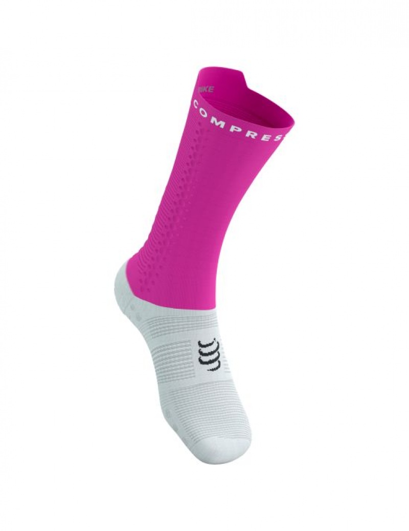 Unisex Compressport Pro Versenyautó Socks v4.0 Bike Zokni Fehér Rózsaszín | ZWIEDAG-96